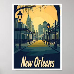 New Orleans Louisiana Vintage Travel Illustration Poster