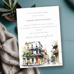 New Orleans Louisiana Watercolor Bridal Shower Invitation