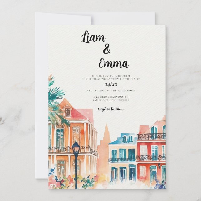 New Orleans Louisiana Wedding Invitation (Front)