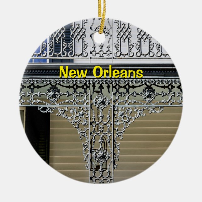 New Orleans, Louisiana, Wrought Iron & Cemetary Ceramic Tree Decoration (Front)