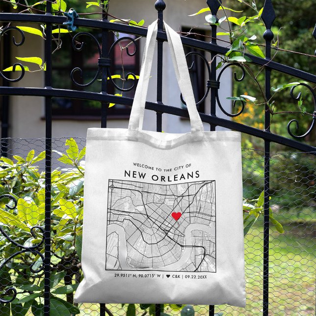 New Orleans Love Locator City Map Wedding Welcome Tote Bag (Creator Uploaded)
