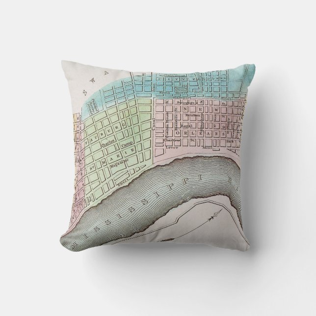 New Orleans Map, 1837 Cushion (Front)