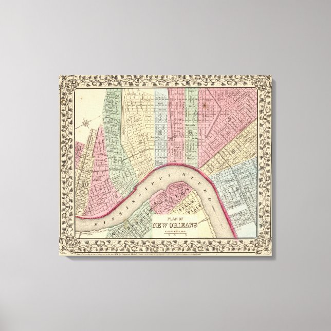 New Orleans Map by Mitchell Canvas Print (Front)