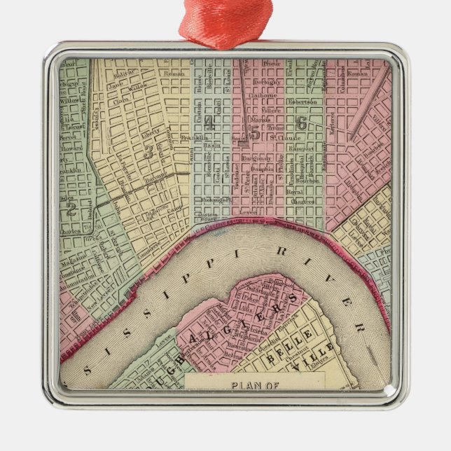 New Orleans Map by Mitchell Metal Tree Decoration (Front)
