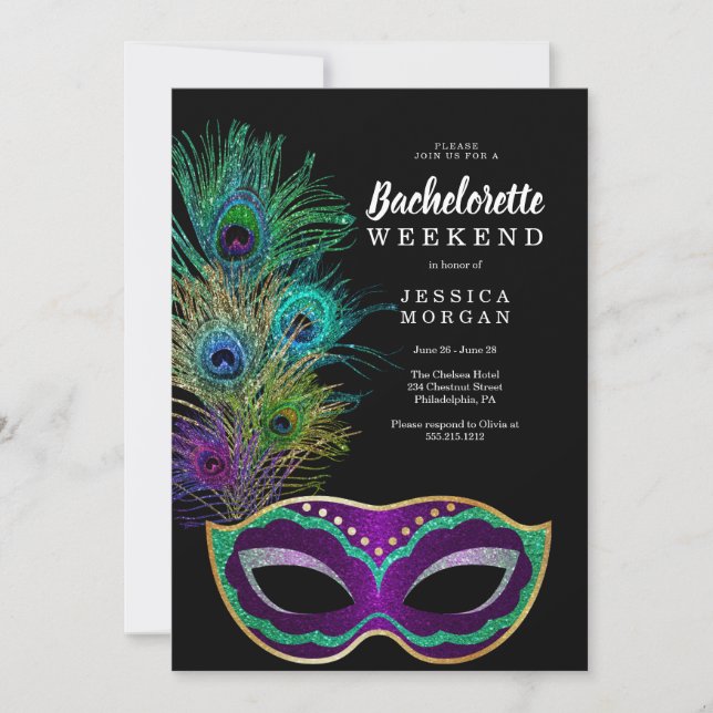 New Orleans Mardi Gras Bachelorette Party Invite (Front)
