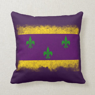 New Orleans Mardi Gras Flag Fat Tuesday Pillow