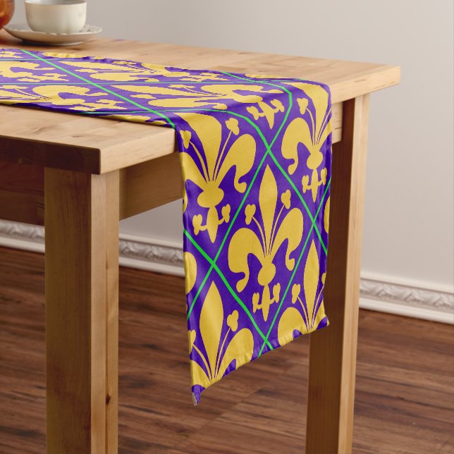 New Orleans Mardi Gras Fleur de Lis Short Table Runner (In Situ)