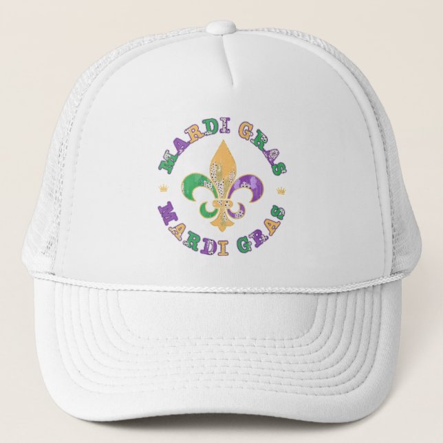 New Orleans Mardi Gras Fleur De Lis Trucker Hat (Front)