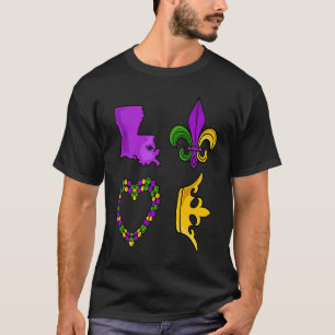 New Orleans Mardi Gras Love Fat Tuesday Fleur De T-Shirt