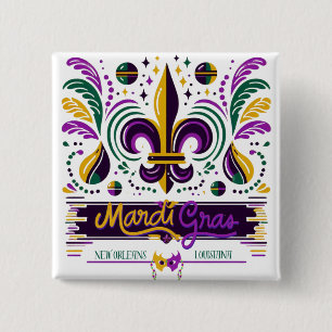 New Orleans Mardi Gras purple yellow green 15 Cm Square Badge
