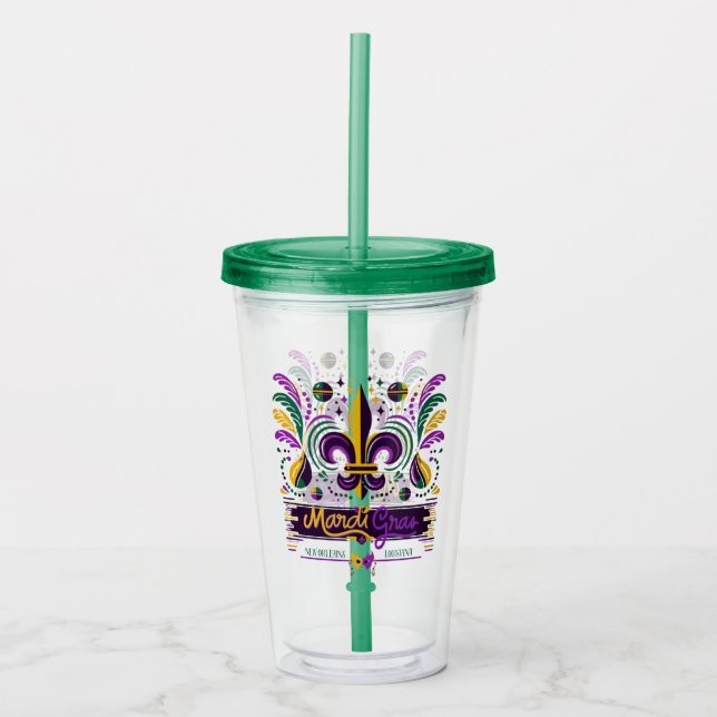 New Orleans Mardi Gras purple yellow green Acrylic Tumbler (Front)