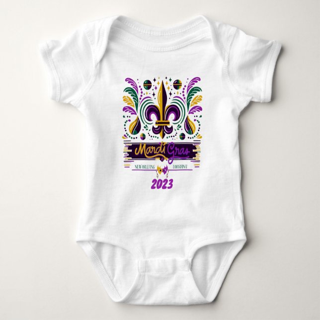 New Orleans Mardi Gras purple yellow green Baby Bodysuit (Front)
