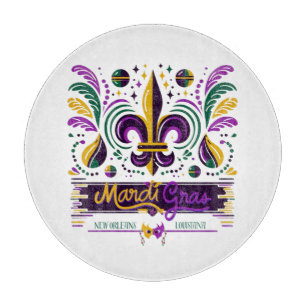 New Orleans Mardi Gras purple yellow green Cutting Board