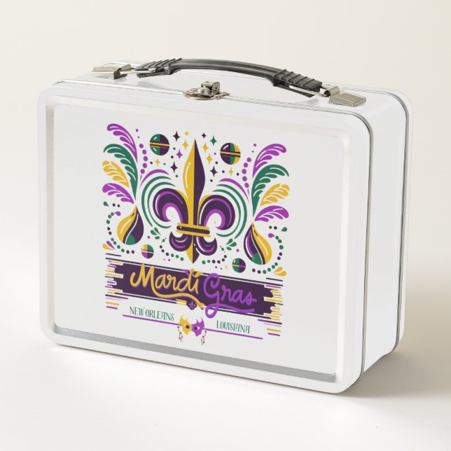 New Orleans Mardi Gras purple yellow green Metal Lunch Box (Front)