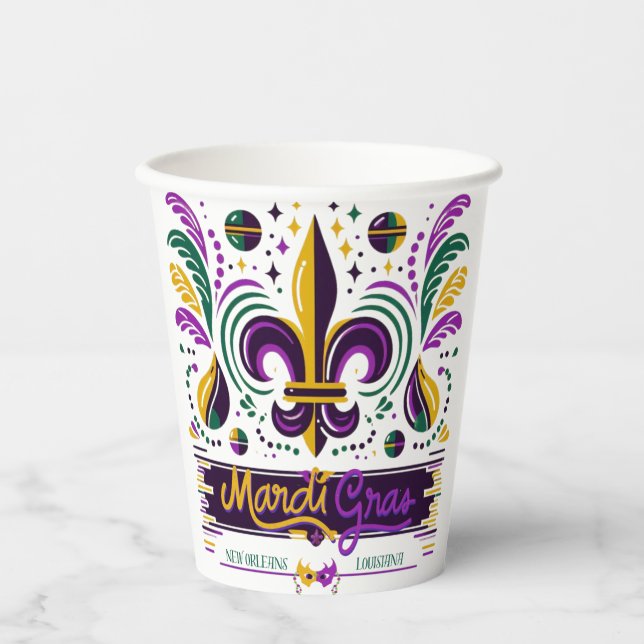 New Orleans Mardi Gras purple yellow green Paper Cups (Front)