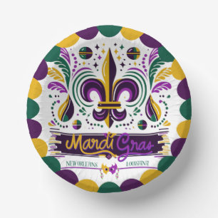 New Orleans Mardi Gras purple yellow green Paper Plate