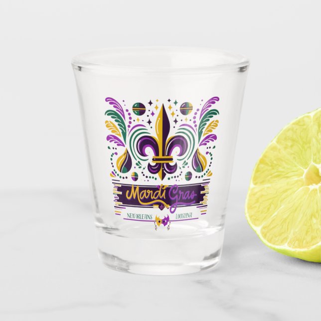New Orleans Mardi Gras purple yellow green Shot Glass (Front)
