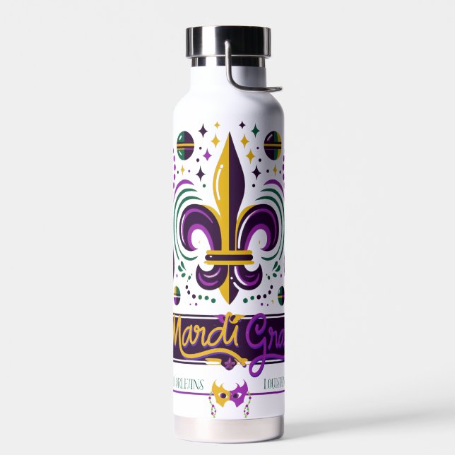 New Orleans Mardi Gras purple yellow green Water Bottle (Left)