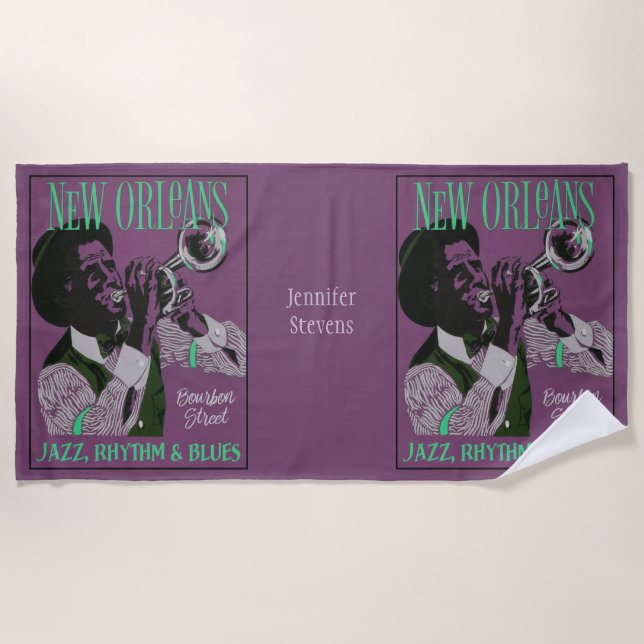 New Orleans Music custom name Beach Towel (Front)