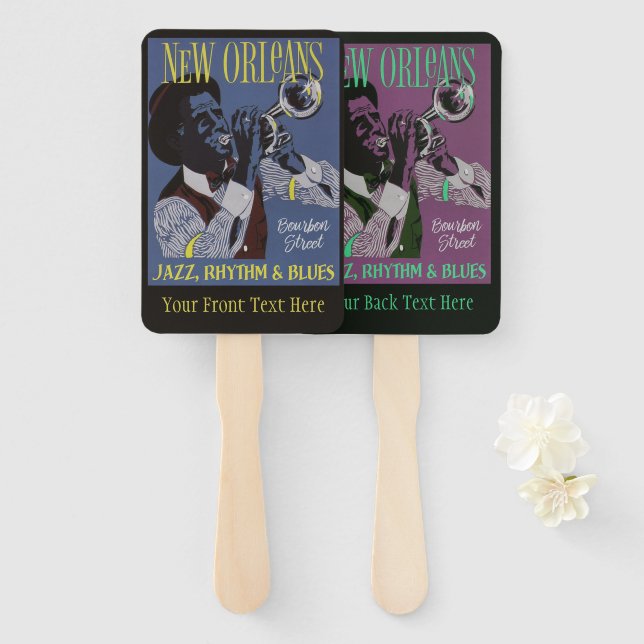 New Orleans Music custom text hand fan set (Front and Back)