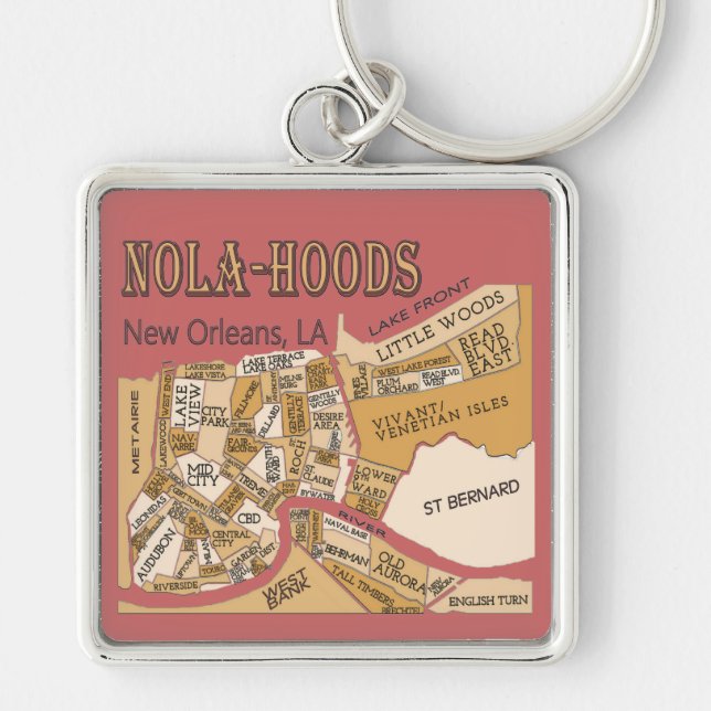 New Orleans Neighbourhoods Map, NOLA_HOODS Key Ring (Front)