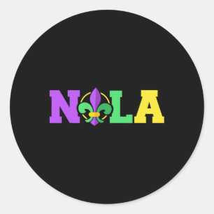 New Orleans Nola In Mardi Gras Colours And Fleur D Classic Round Sticker