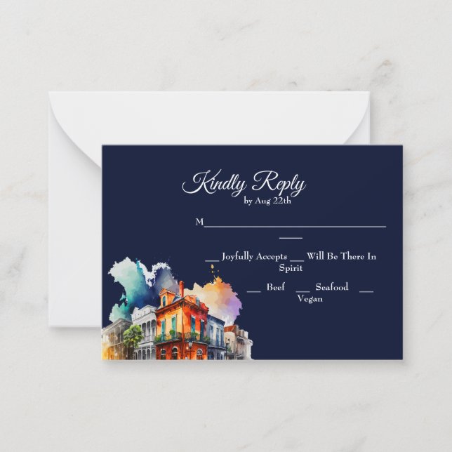 New Orleans Nola Louisiana - Watercolor RSVP Card (Front)