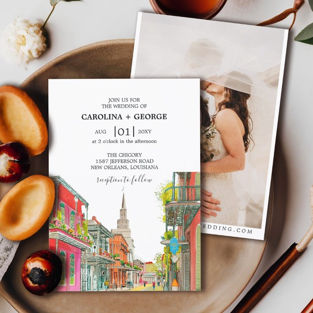 New Orleans Nola Louisiana - Watercolor Wedding  I Invitation (Creator Uploaded)