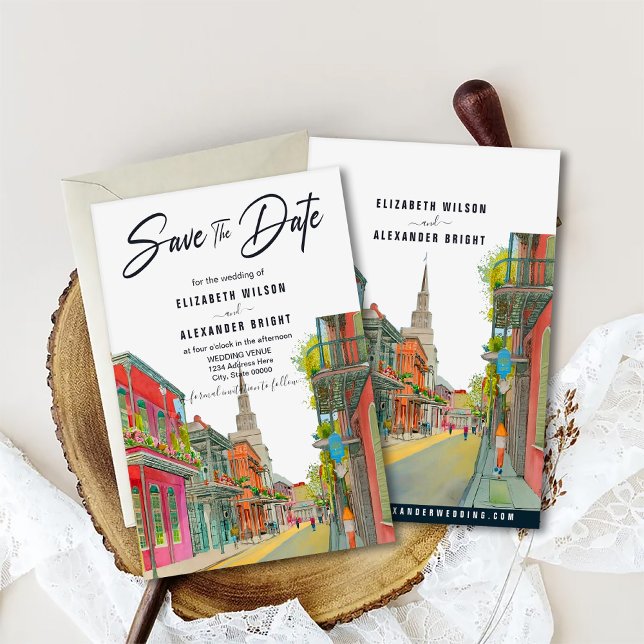  New Orleans Nola Louisiana - Watercolor Wedding Invitation (Creator Uploaded)