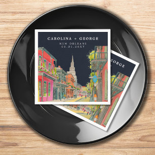 New Orleans Nola Louisiana - Watercolor Wedding Napkin