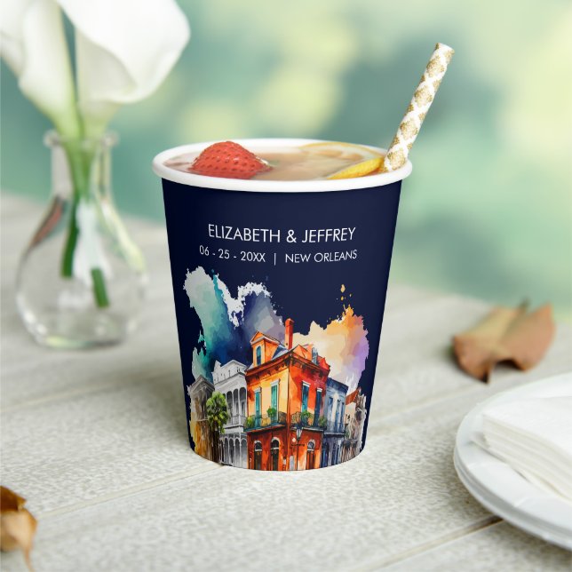 New Orleans Nola Louisiana - Watercolor  Wedding Paper Cups (Insitu)