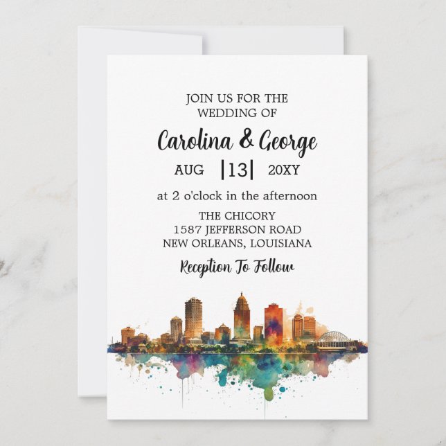 New Orleans Nola Louisiana - Wedding Watercolor Invitation (Front)
