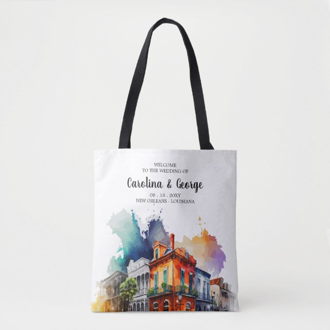 New Orleans Nola - Watercolor Wedding Welcome Tote Bag (Front)