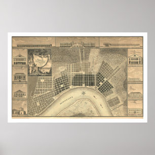 New Orleans Plan Map 1815 Poster