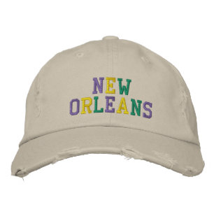 NEW ORLEANS Purple Gold Green distressed cotton Embroidered Hat