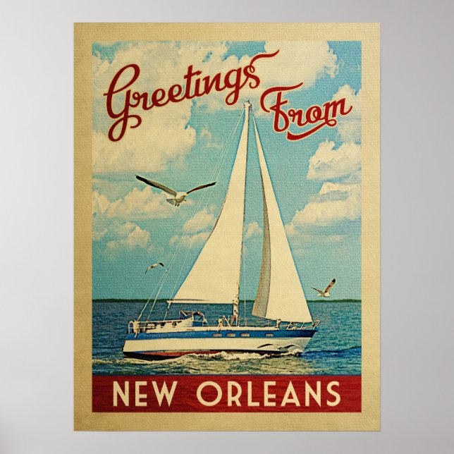New Orleans Sailboat Vintage Travel Louisiana Poster (Front)