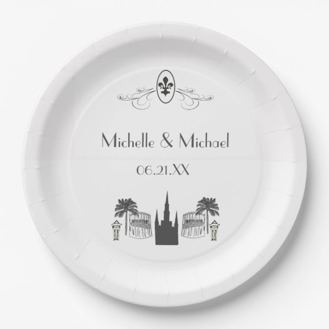 New Orleans Scene Fleur de Lis Paper Plate (Front)