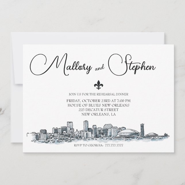 New Orleans Skyline Rehearsal Dinner Invitation (Front)
