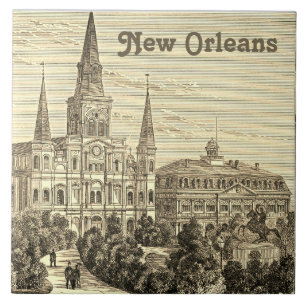 New Orleans St Louis Cathedral Antique Vintage Tile
