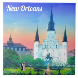 New Orleans St Louis Cathedral at Sunset colourful Tile