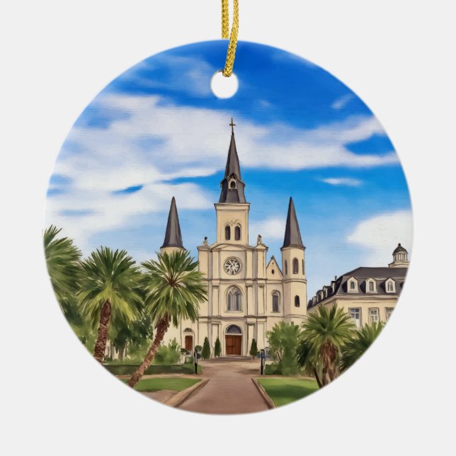 New Orleans St. Louis Cathedral Mardi Gras Ceramic Tree Decoration (Front)