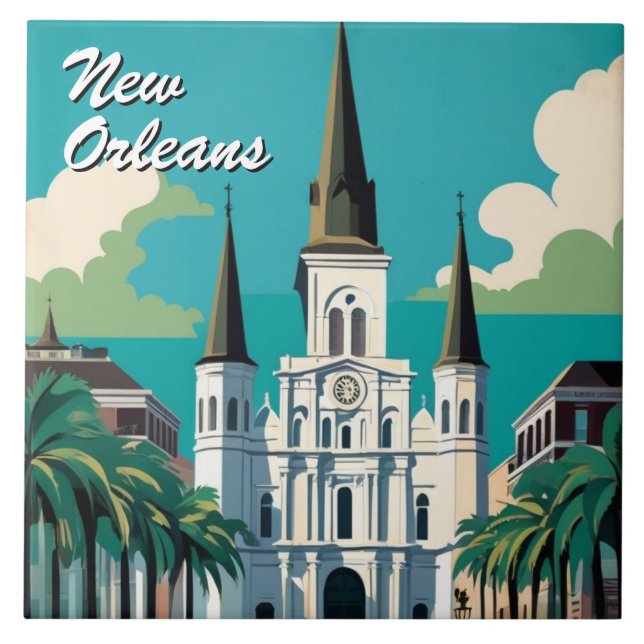 New Orleans St Louis Cathedral Turquoise Blue Tile (Front)
