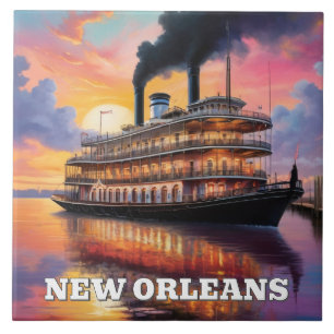 New Orleans Steamboat Riverboat Boat Sunset Cruise Tile