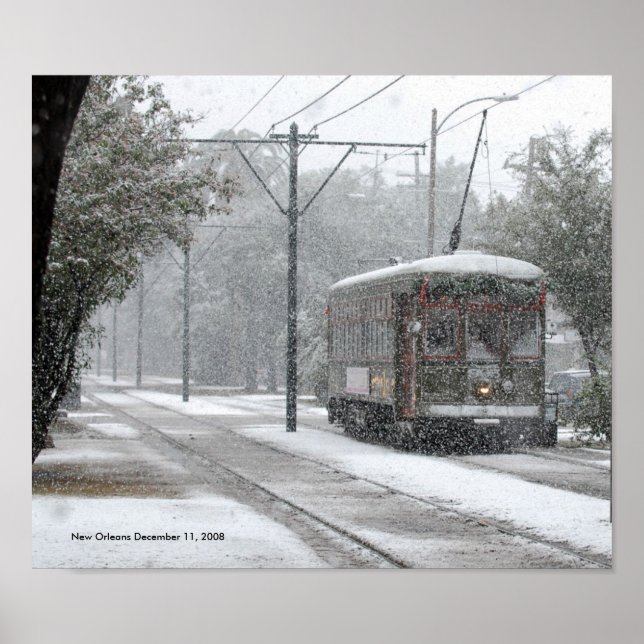 New Orleans Streetcar Snow Poster (Front)