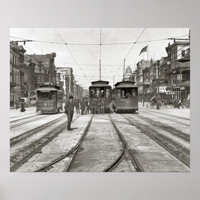 New Orleans Streetcars, 1907. Vintage Photo Poster (Front)
