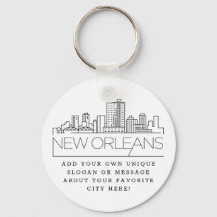 New Orleans Stylized Skyline   Custom Slogan Key Ring