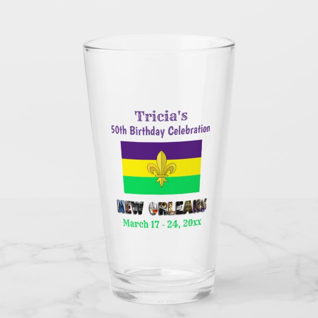 New Orleans Trip Birthday Party Favour Beer Pint Glass (Front)
