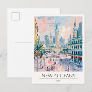 New Orleans USA Vintage Art Illustration Travel Postcard