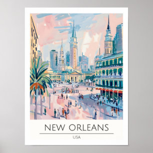 New Orleans USA Vintage Art Illustration Travel Poster