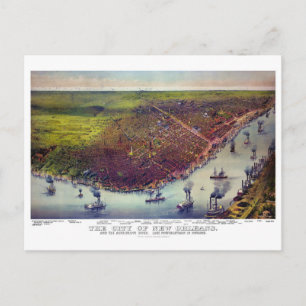 New Orleans Vintage Aerial views Restored 1885 Postcard